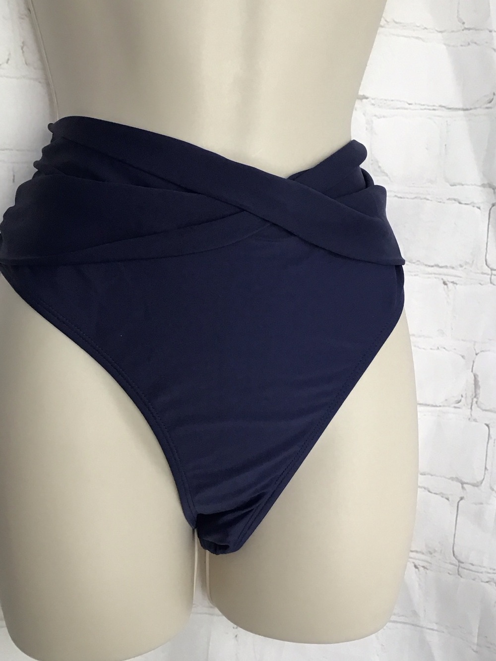 SHEKINI High-Waist Twist Bikini Bottom in Navy